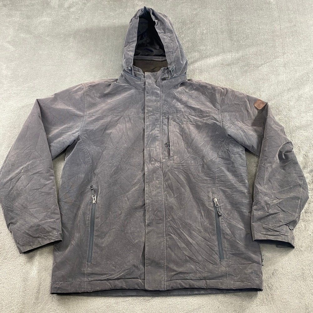 VTG Rugged Elements Mens Medium Hooded Winter Jacket‎ Gray Polyester Nylon Blend